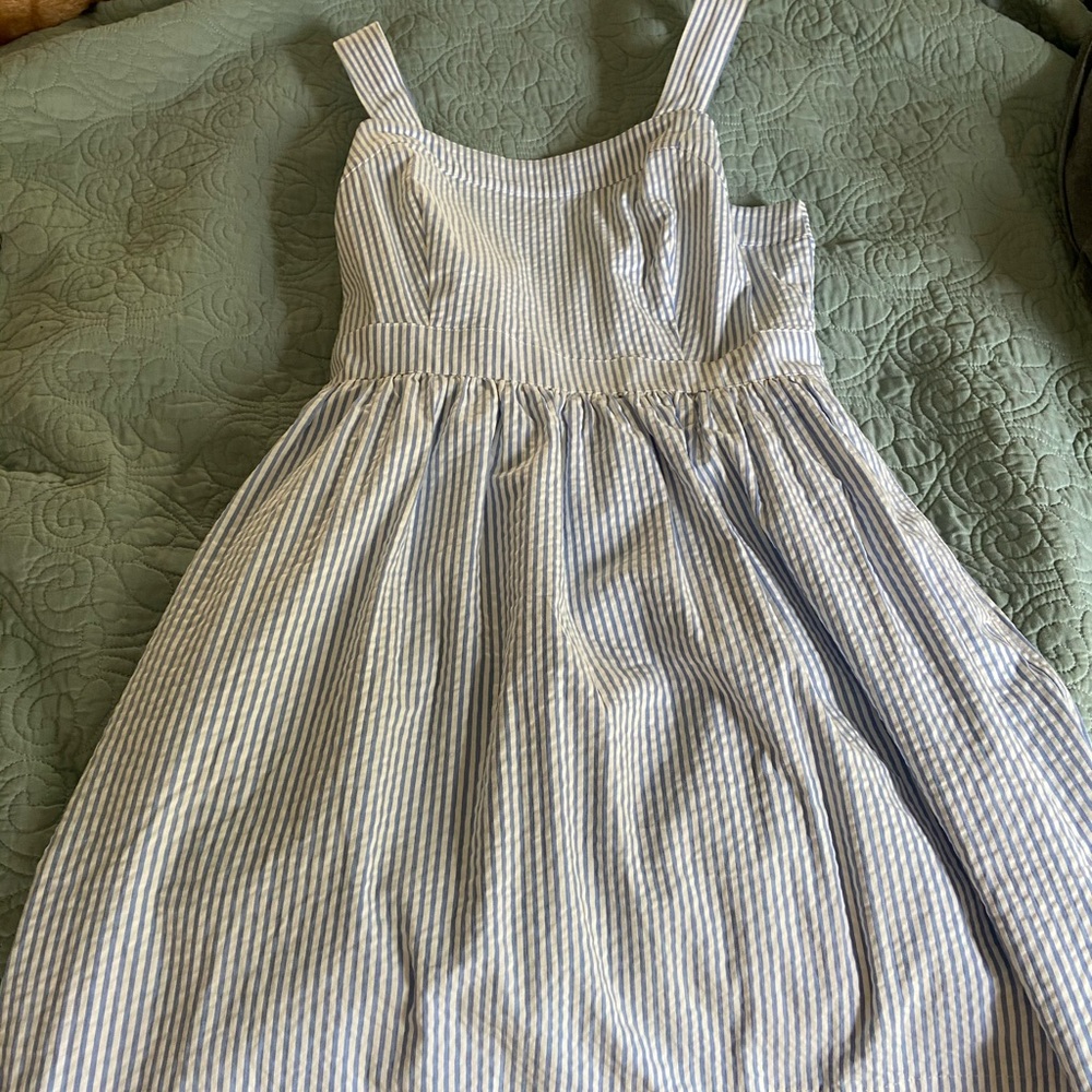NWT J Crew Seersucker Tie-back apron dress